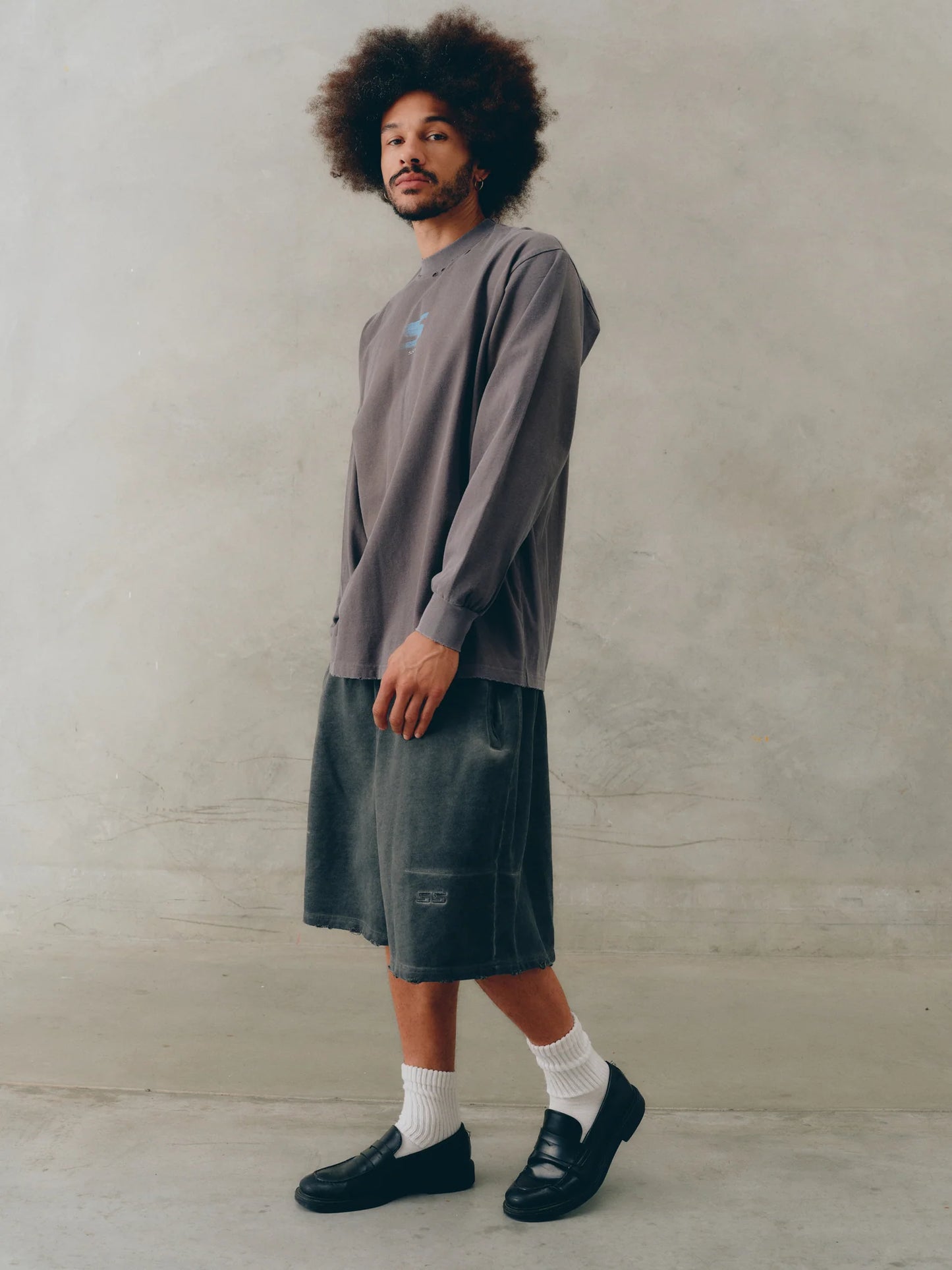 Distressed Lounge Shorts Grey