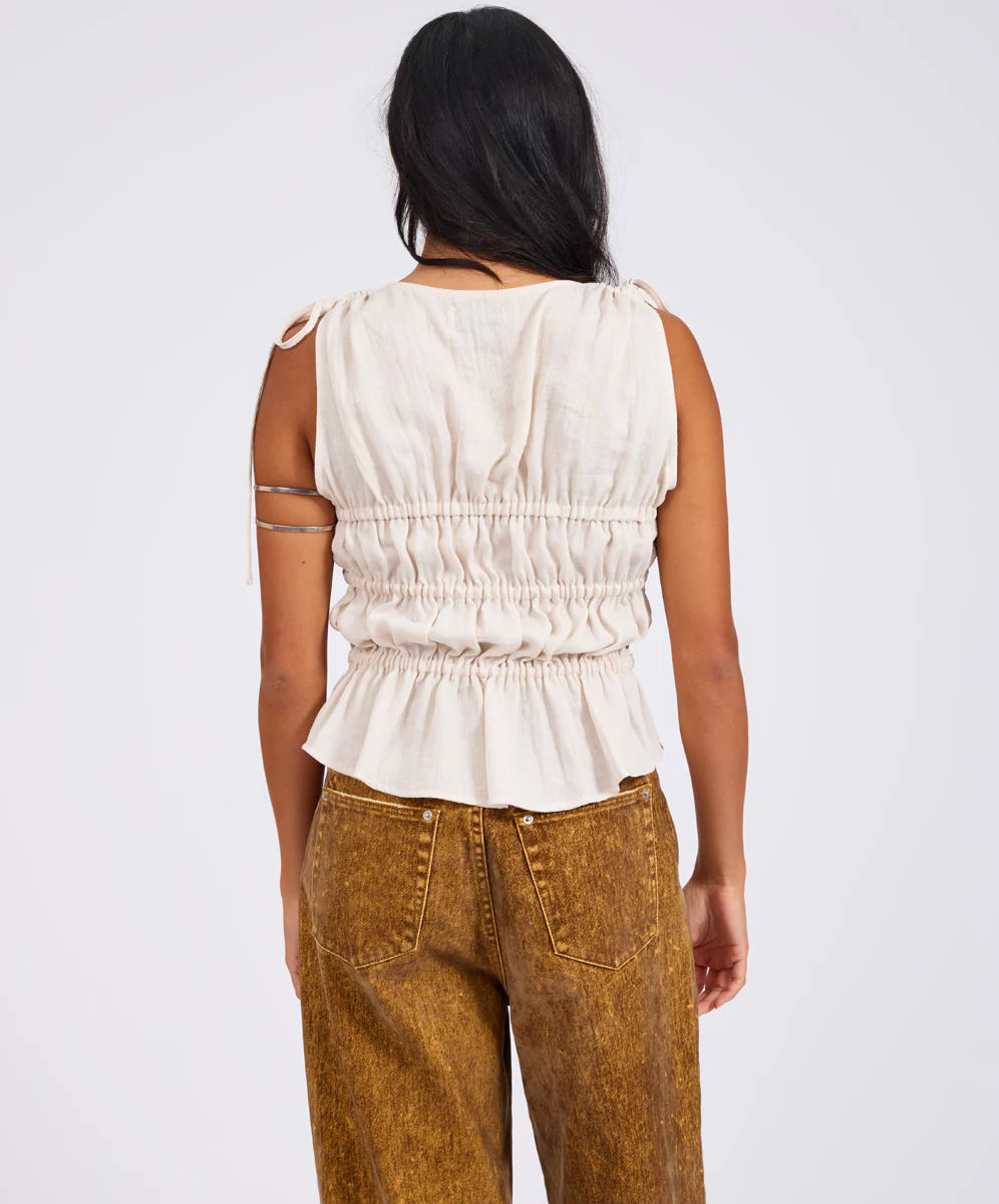 Evelyn Ruched Tie Top Cream