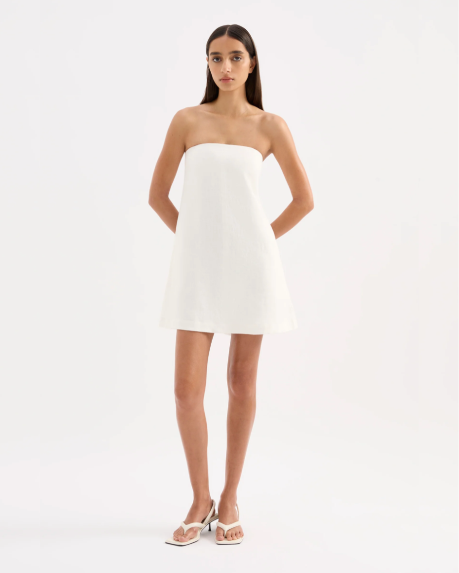 Elyse Linen Mini Dress White  plainjanes