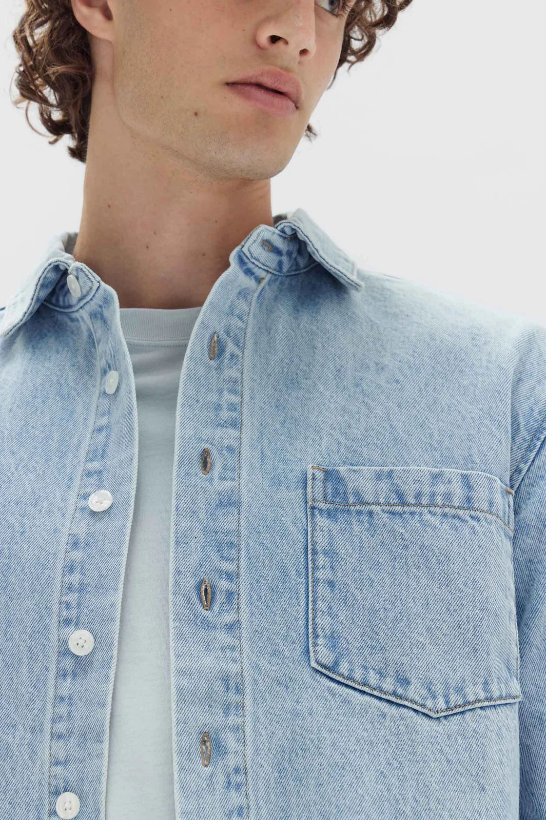 Mens Denim Overshirt Light Stone