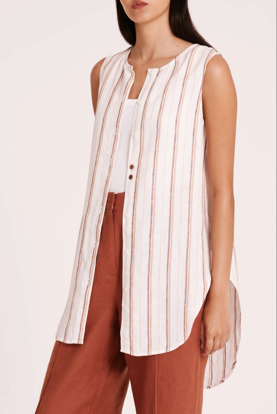 Aisha Linen Sleeveless Shirt Stripe