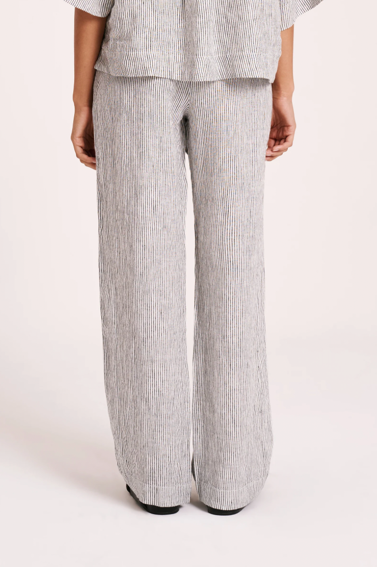 Lounge Linen Stripe Pant Blk