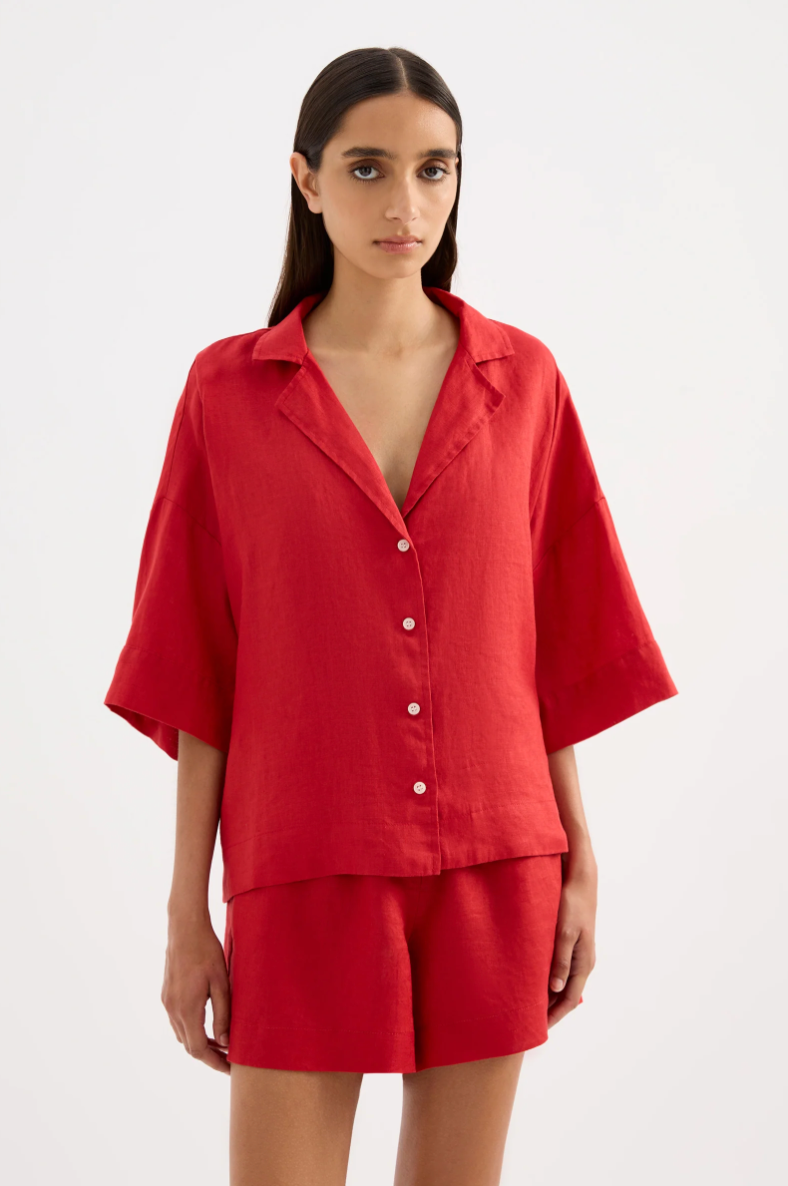 Lounge Linen Shirt Vermillion