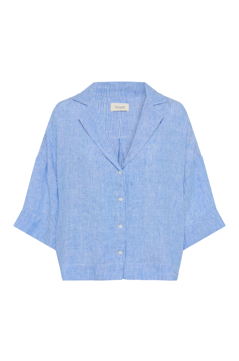 Lounge Stripe Linen Shirt Blue