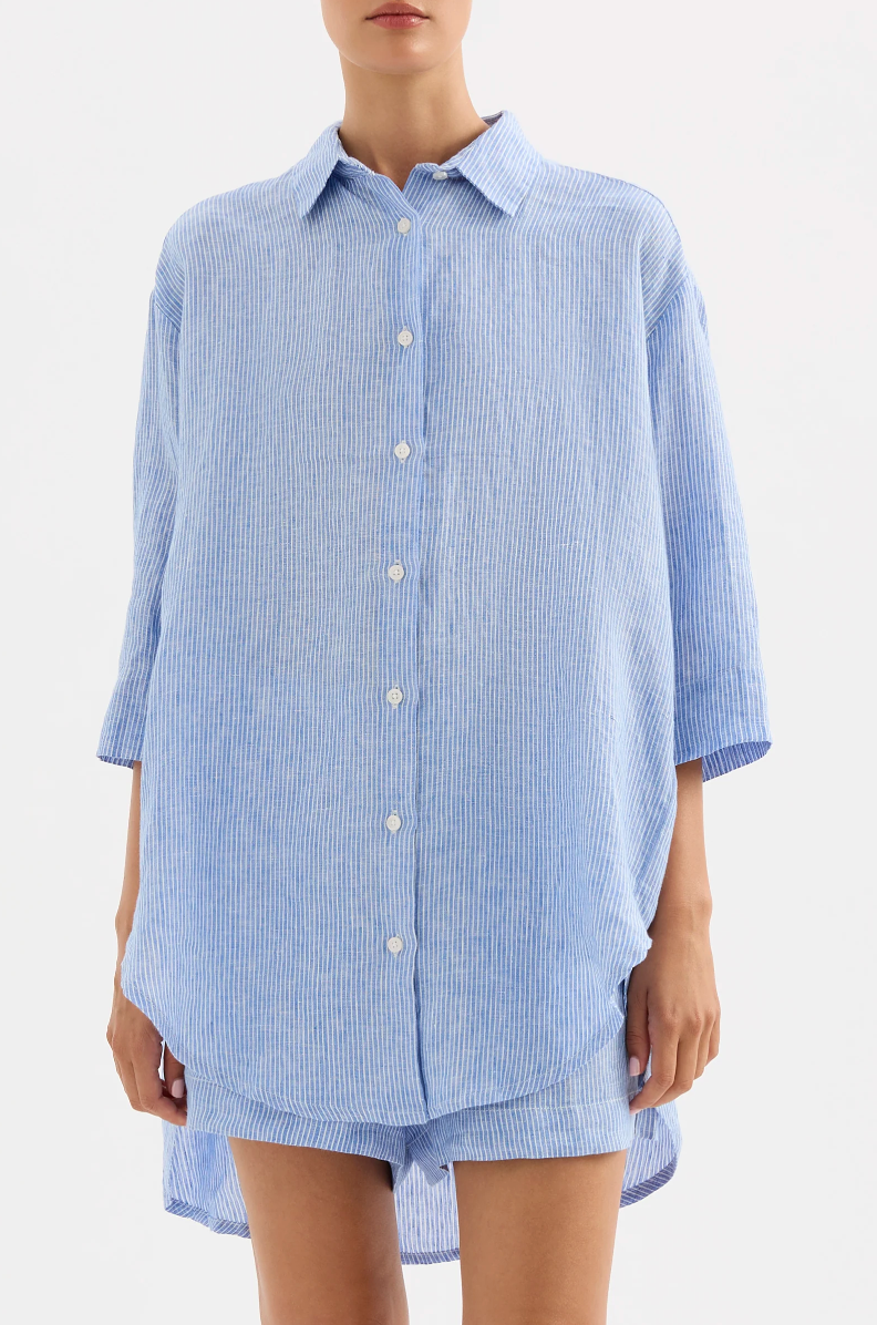 Lounge Stripe Longline Shirt Blue