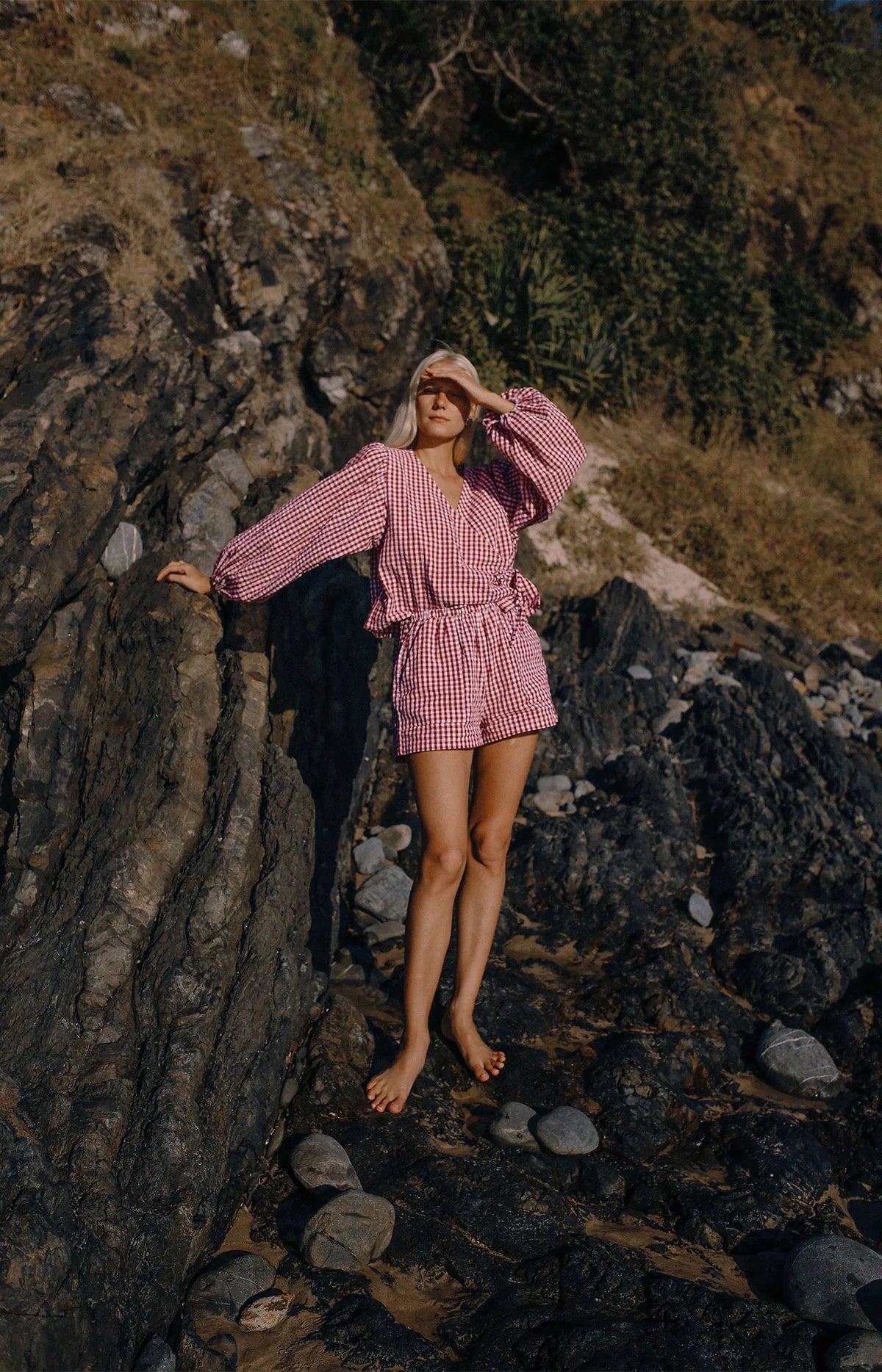 Ella LS Wrap Top Red Gingham