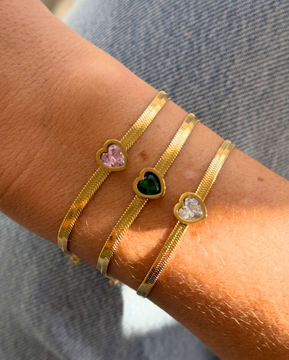 Tori Gold Heart Bracelet Clear