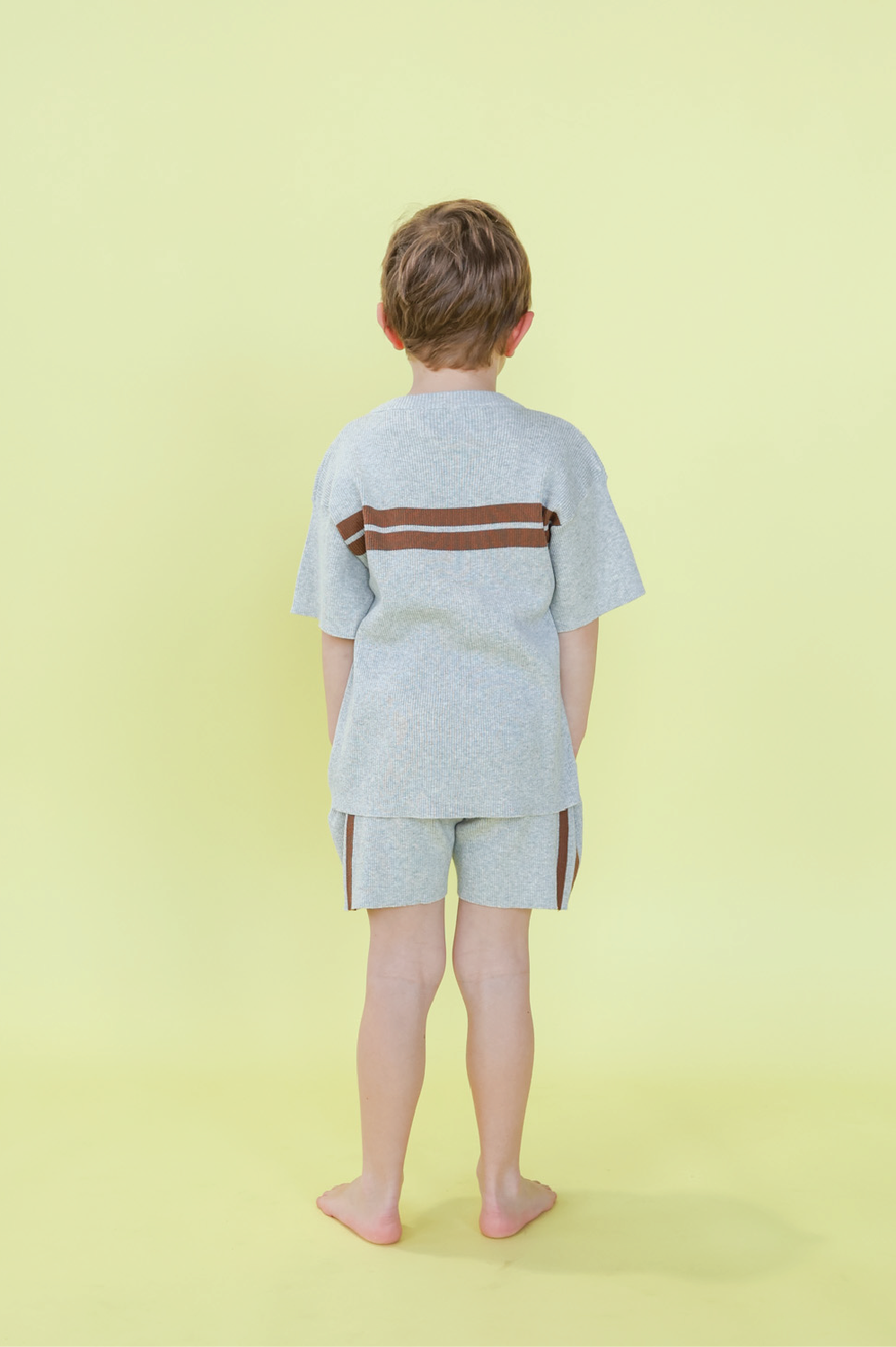 Striped Ribbed Knit Shorts Grey