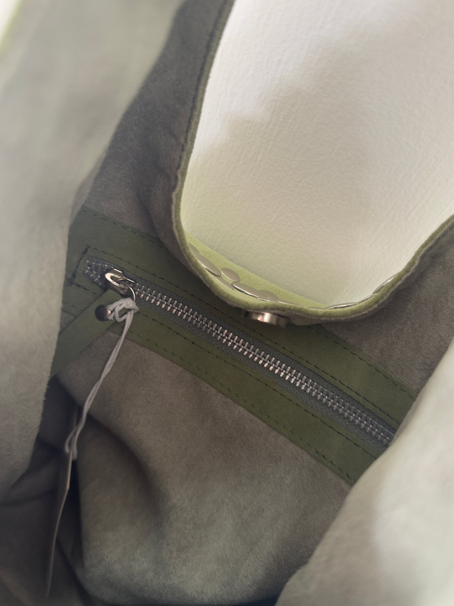 Leather Suede Stud Bag Green