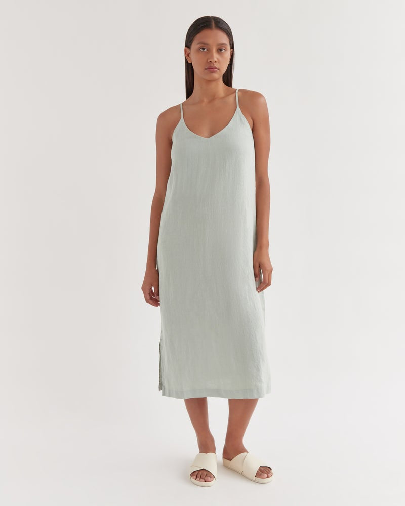 Linen Slip Dress Ocean Green plainjanes Linen Slip Dress Ocean Green plainjanes