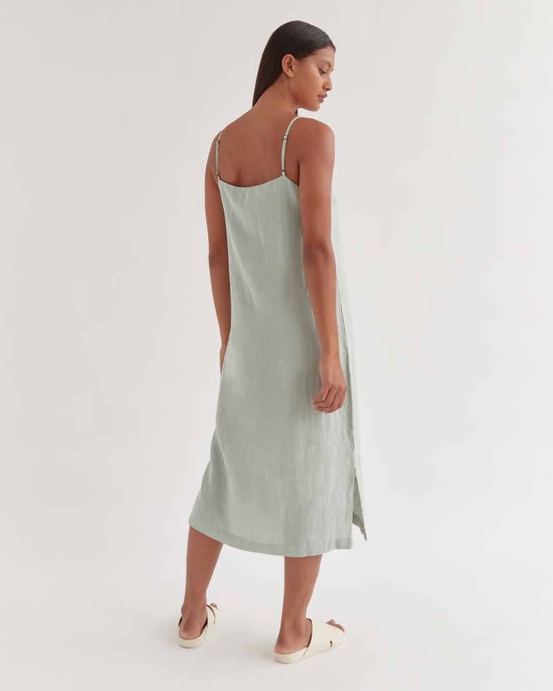 Linen Slip Dress Ocean Green