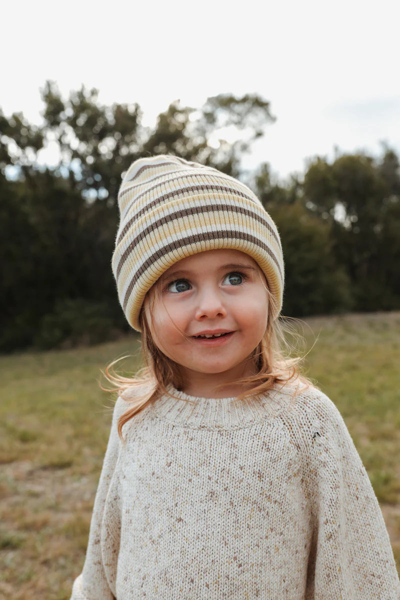 Knitted Stripe Beanie Clay Lime