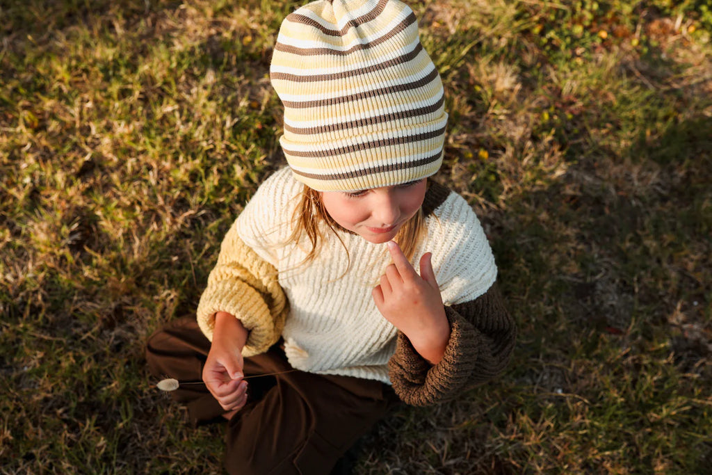 Knitted Stripe Beanie Clay Lime