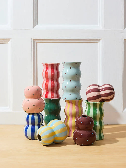 Palma Vase Tonal Greens Stripe