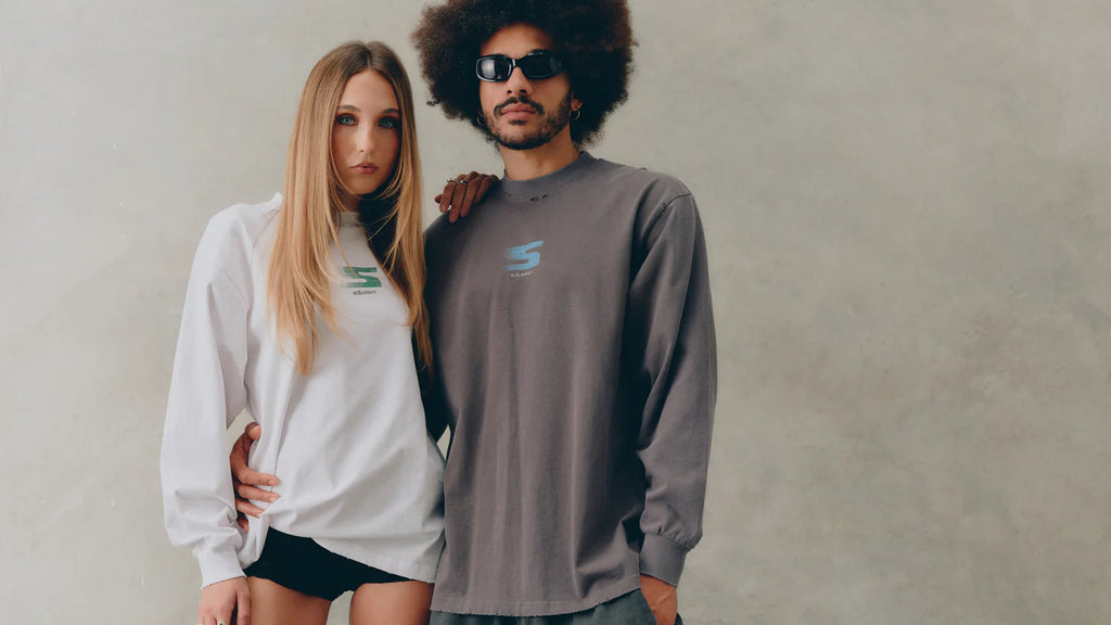Distressed LS Tee Grey Blue
