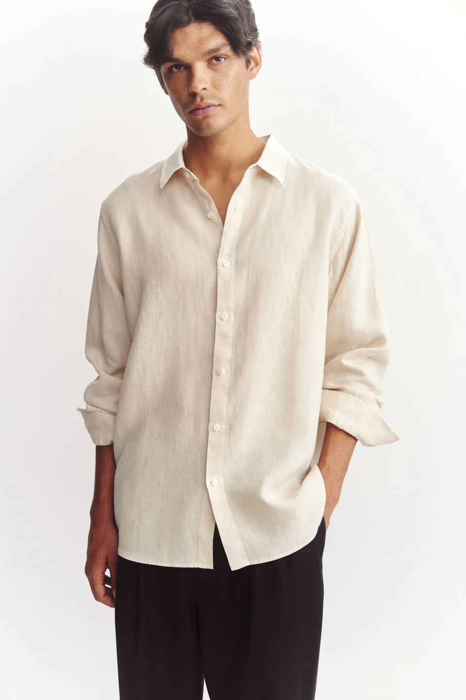 Mens Linen LS Shirt Limestone