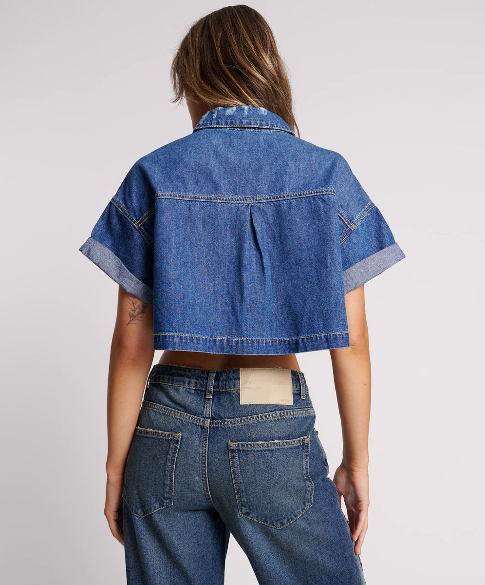 True Blue Cropped Western Shirt