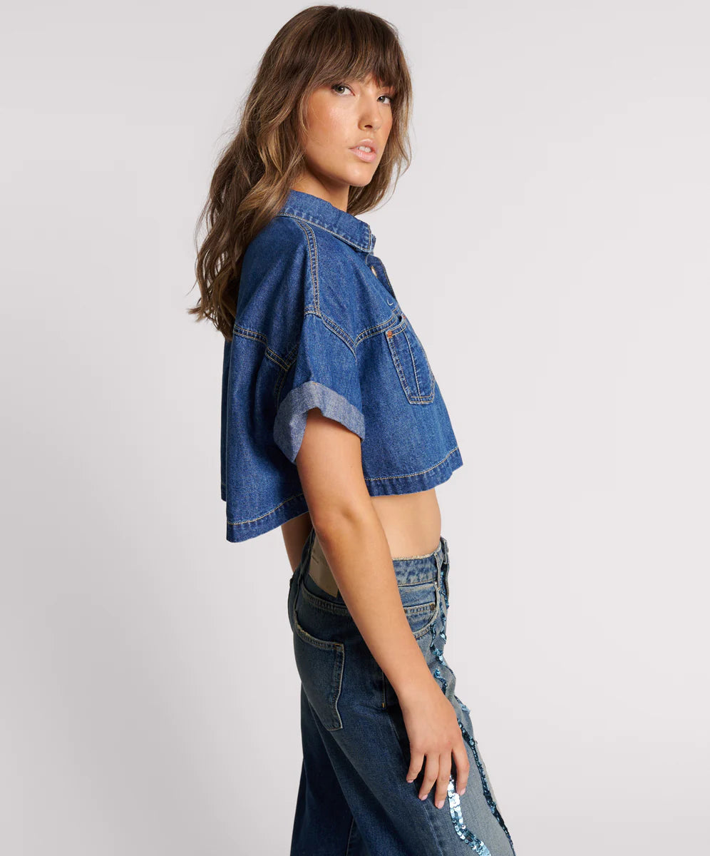 True Blue Cropped Western Shirt