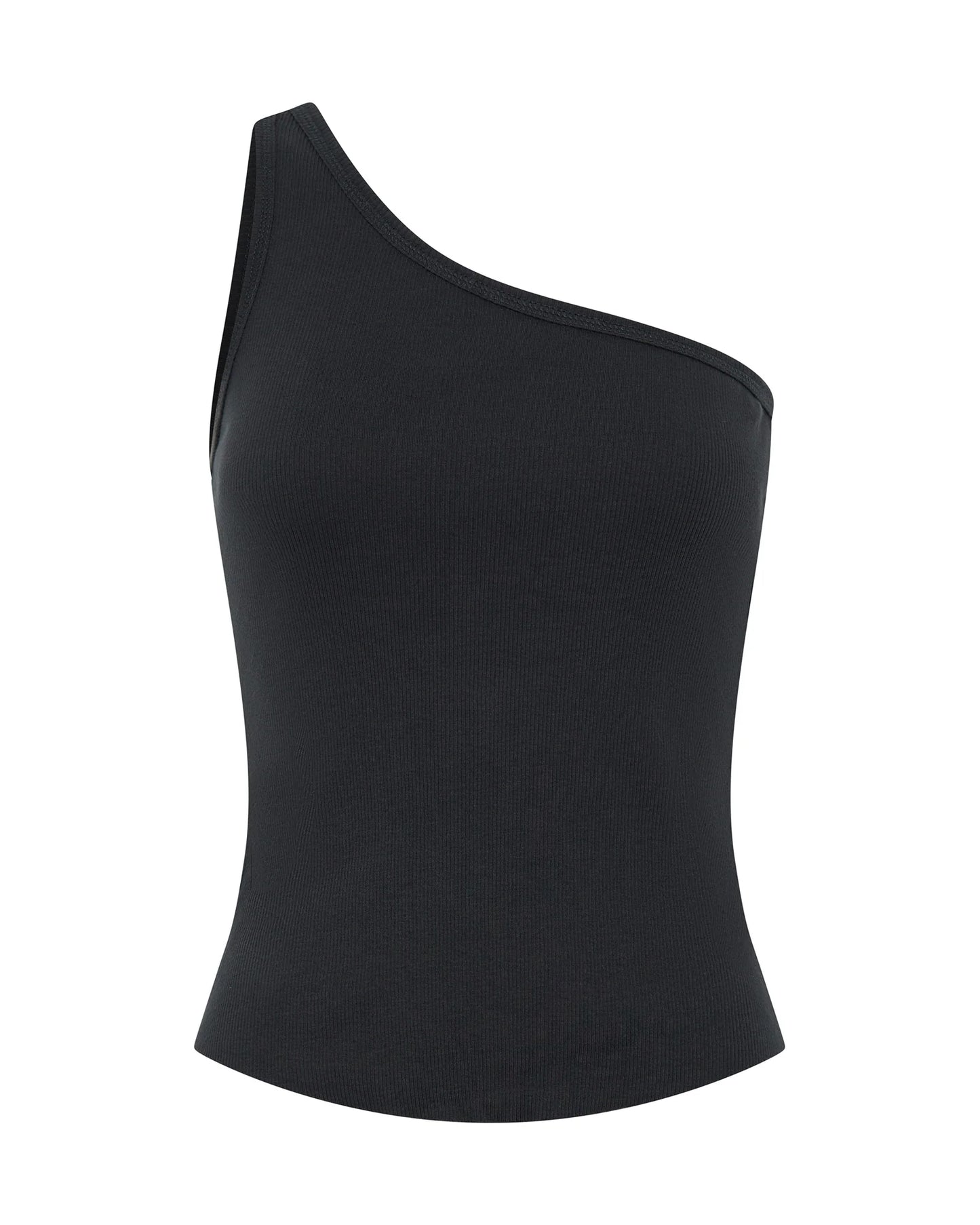 Asymmetrical Rib Tank Top Washed Black