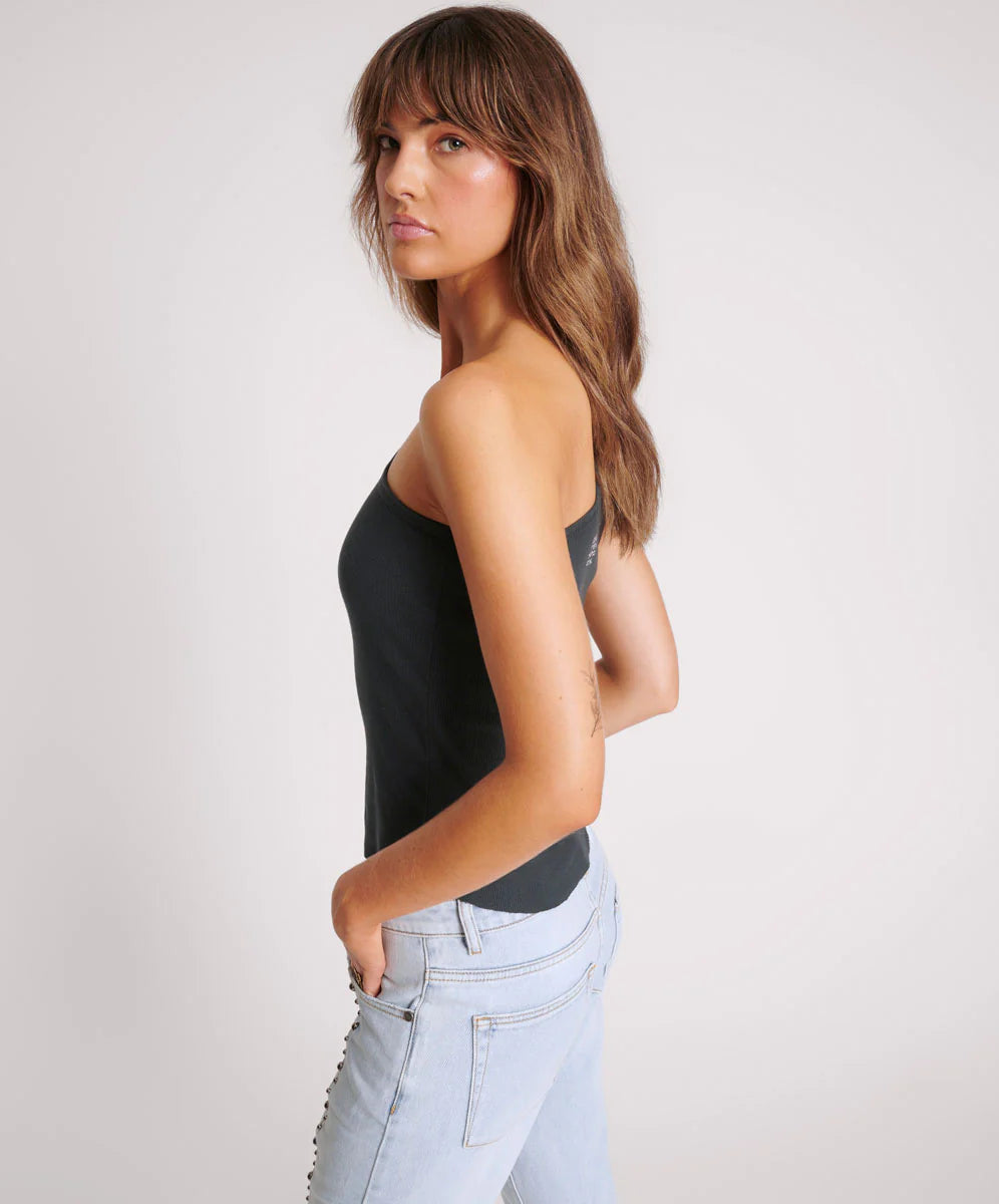 Asymmetrical Rib Tank Top Washed Black