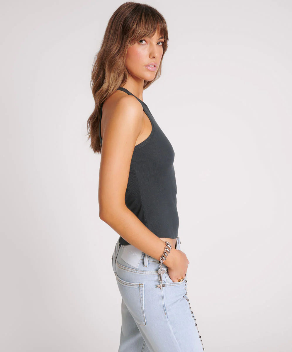 Asymmetrical Rib Tank Top Washed Black