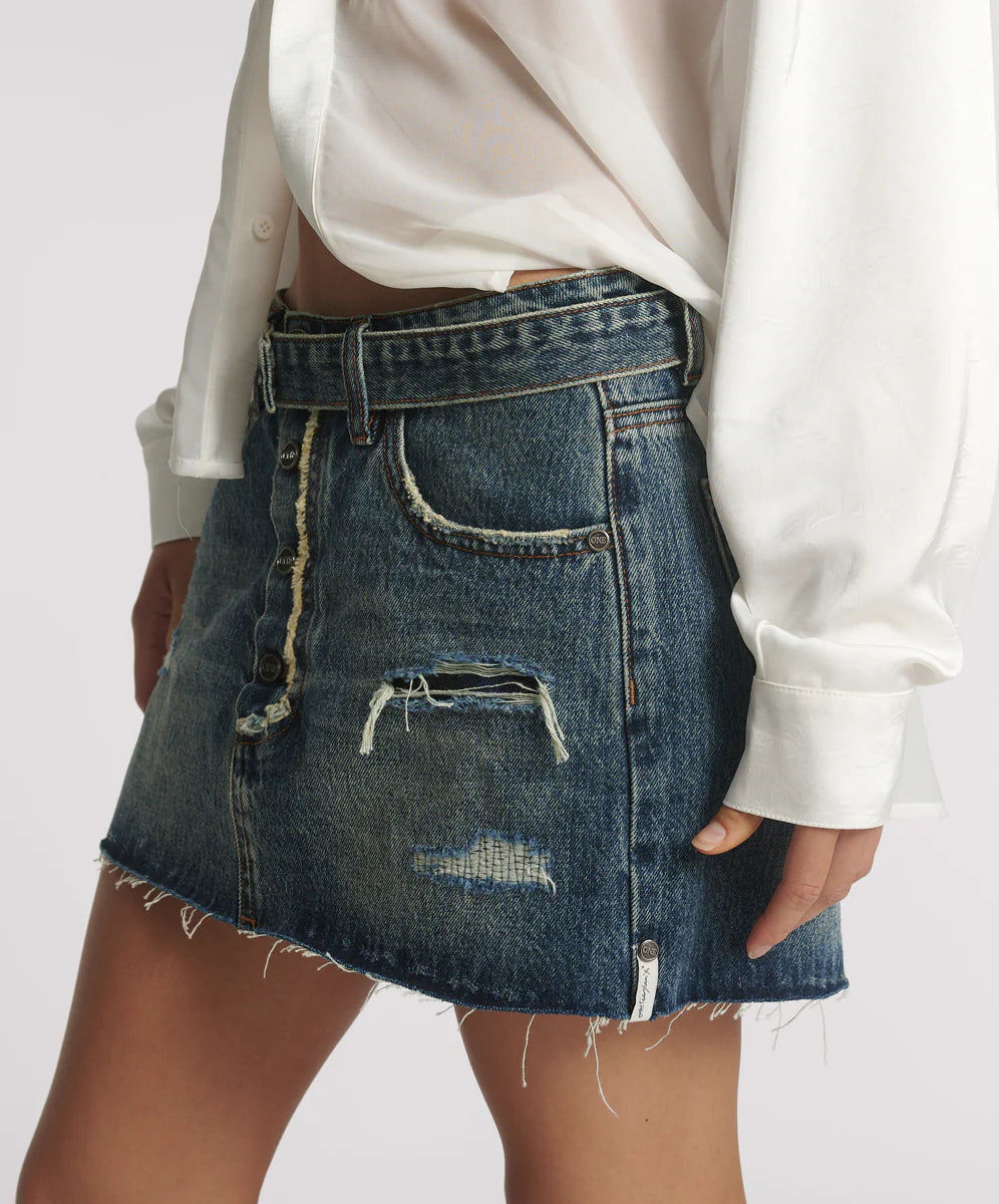 Belted Denim Mini Skirt