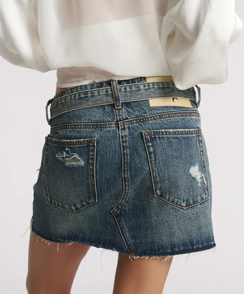 Belted Denim Mini Skirt