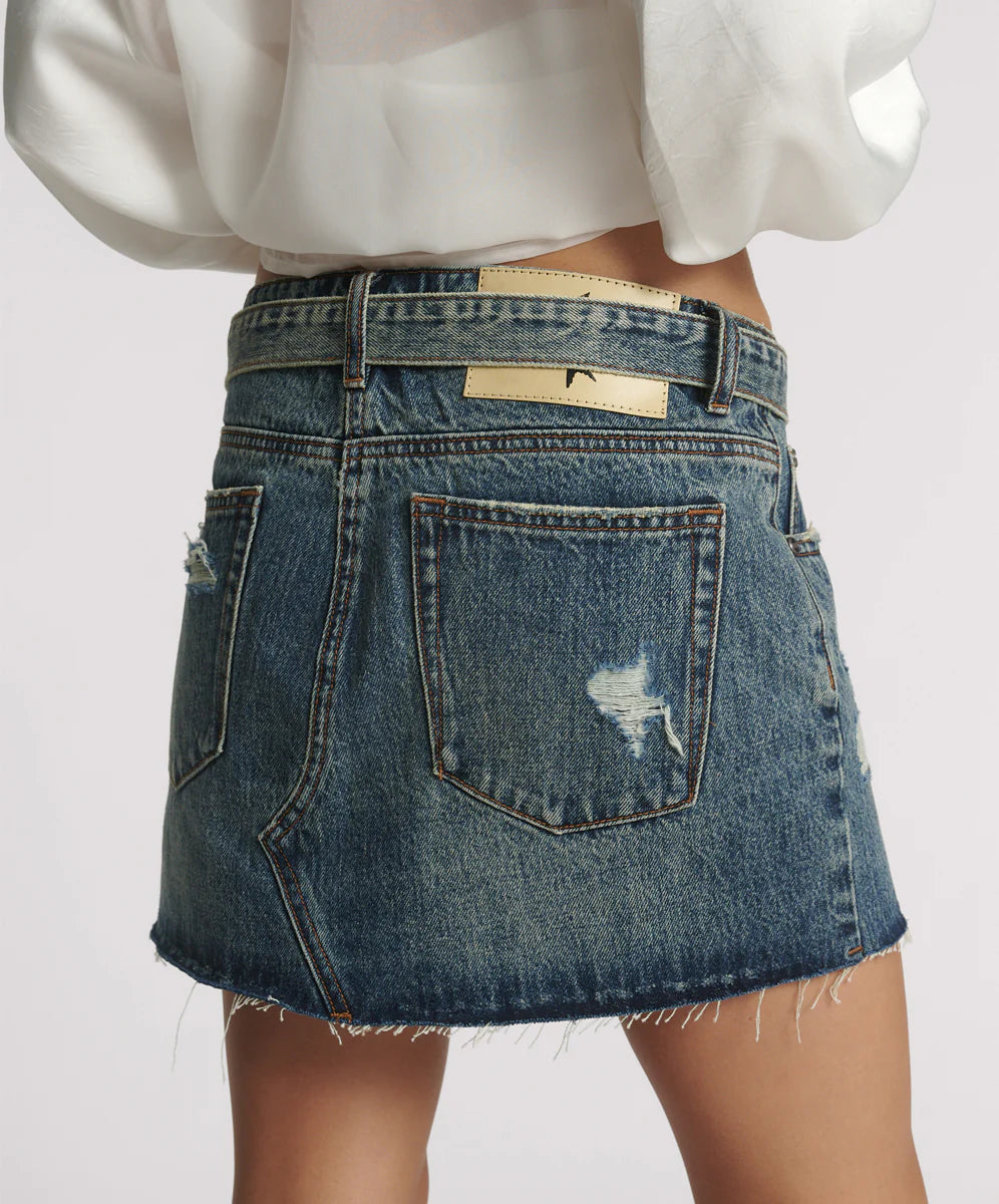 Belted Denim Mini Skirt