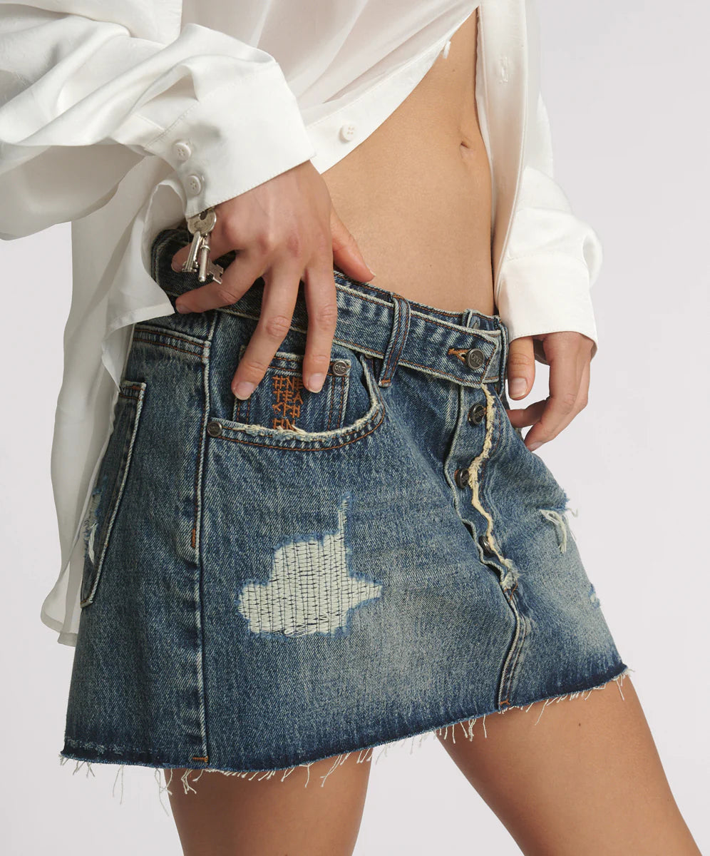 Belted Denim Mini Skirt