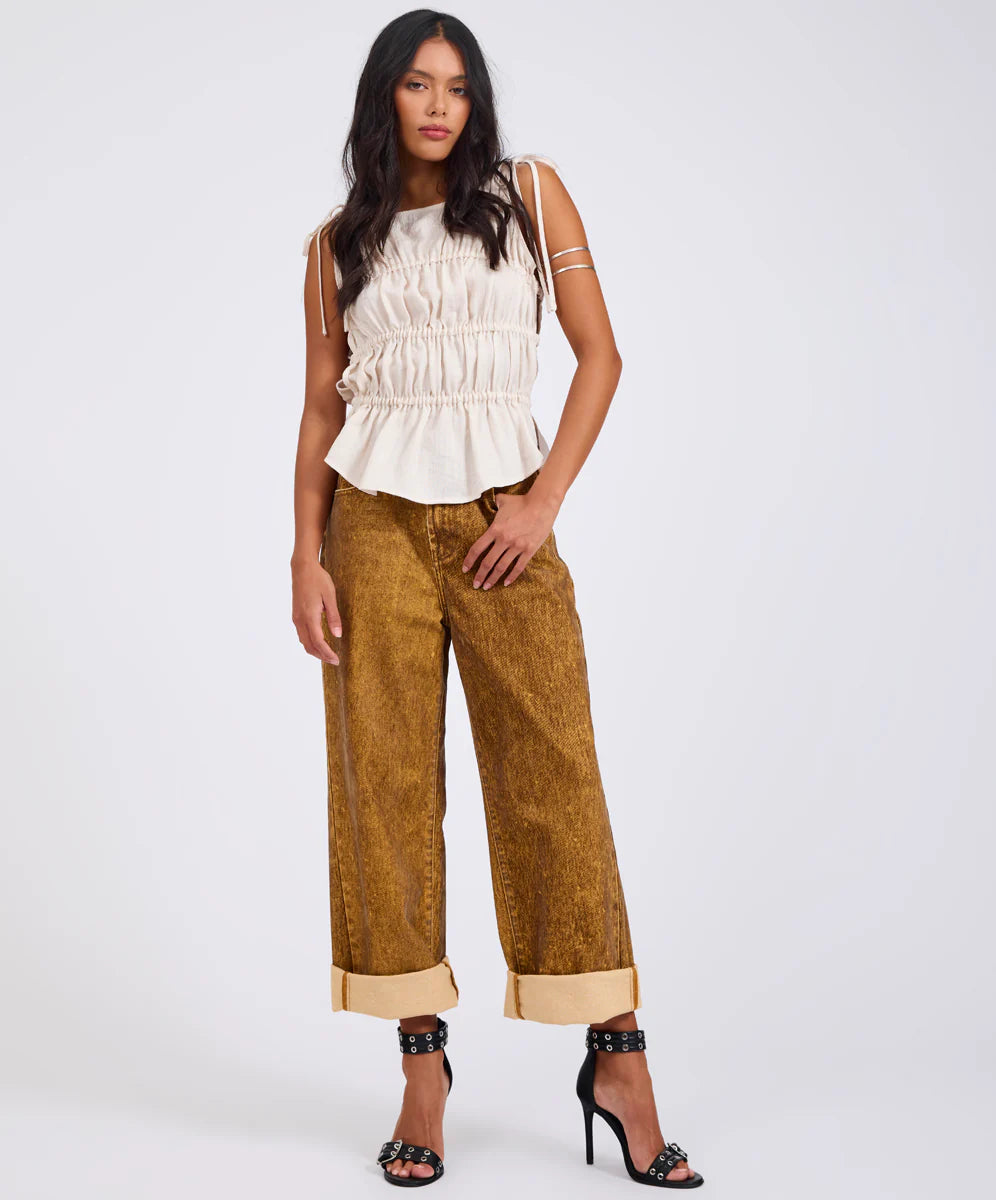 Evelyn Ruched Tie Top Cream