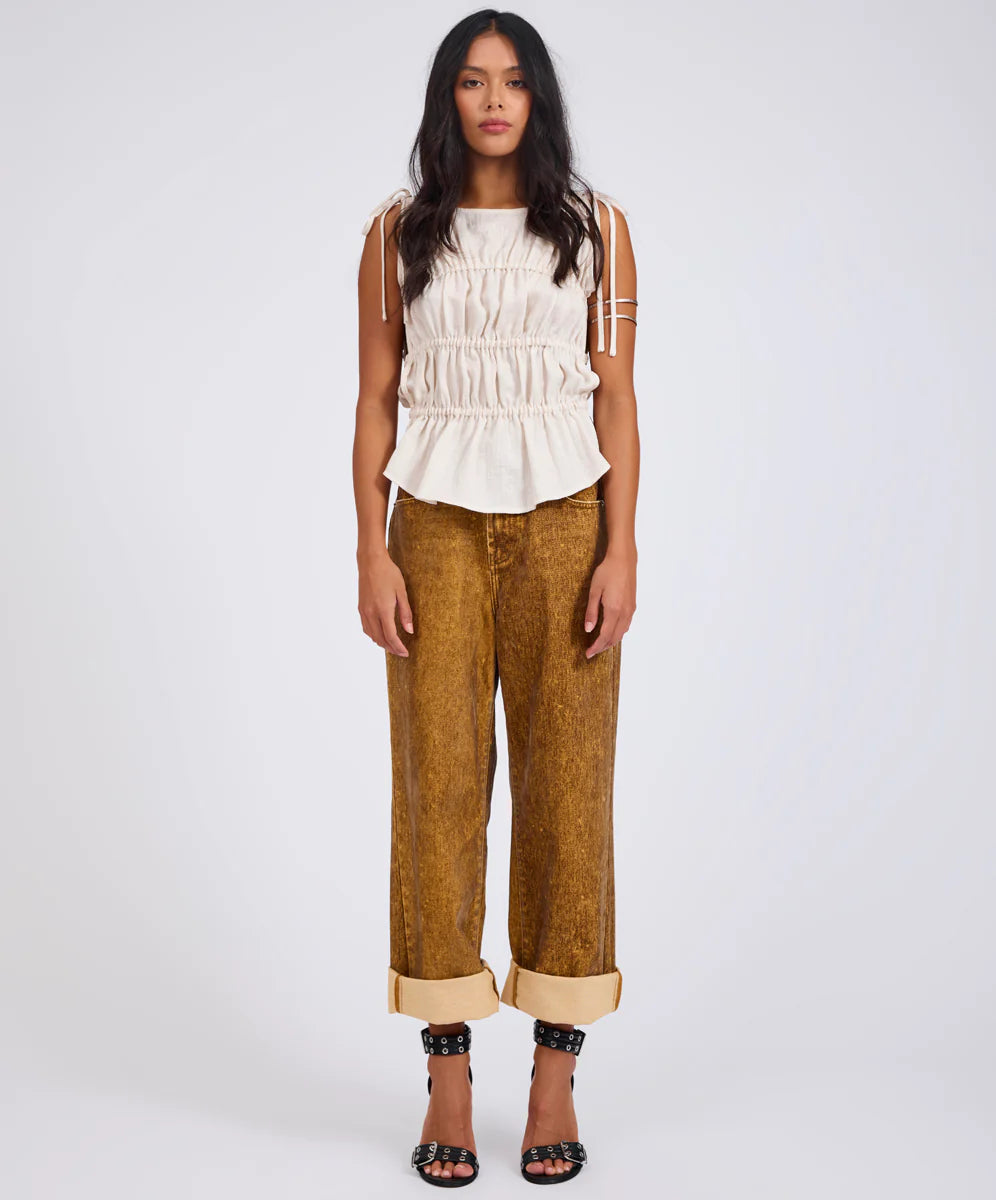 Evelyn Ruched Tie Top Cream