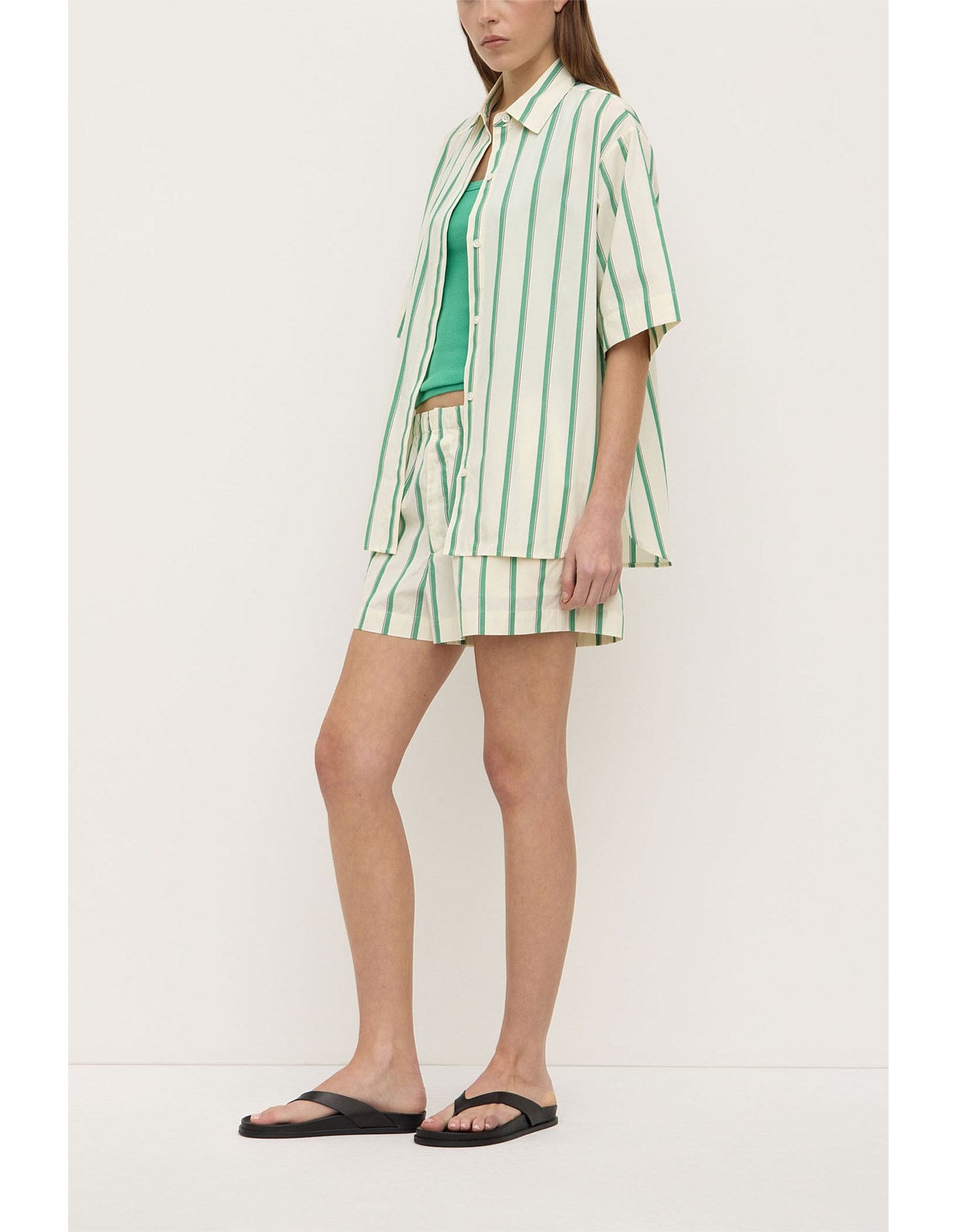 Agnes SS Stripe Short Green Butter