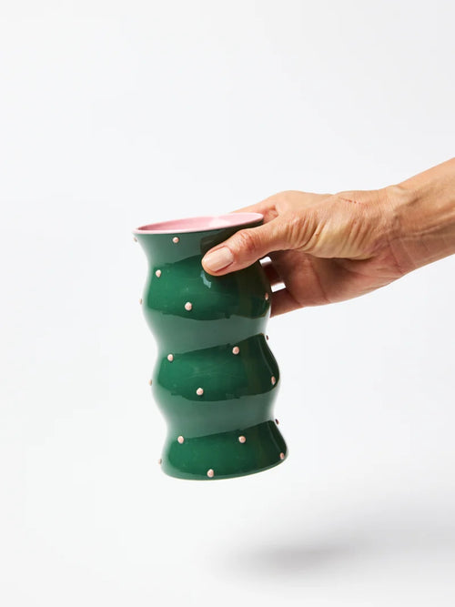 Palma Vase Green Pink Spotty