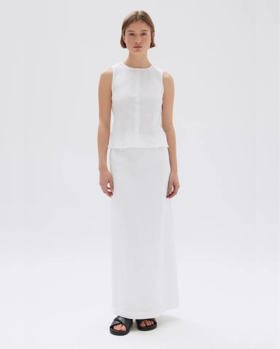 Solis Linen Maxi Skirt White