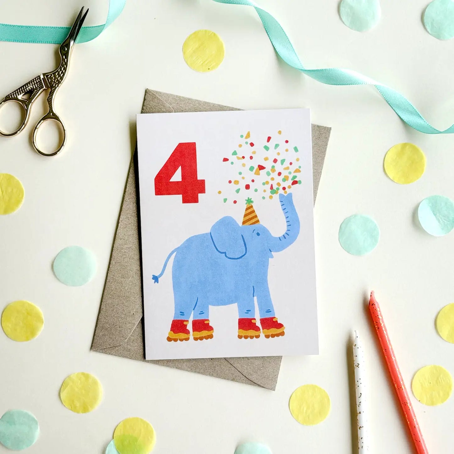 FOUR Elephant Bday Card