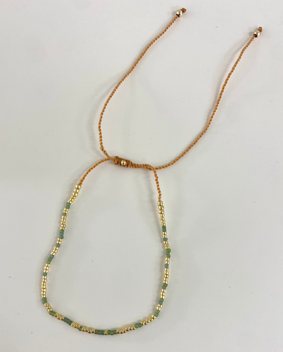 Gold Green Beaded Bracelet