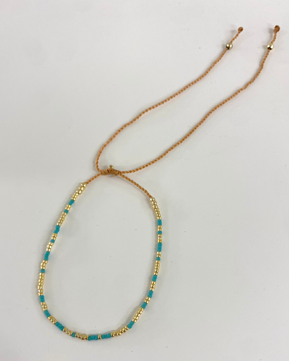 Gold Aqua Beaded Bracelet