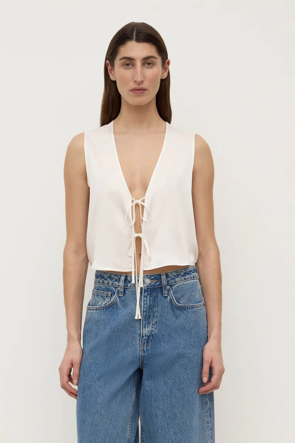 Beal Silk Tie Front Top White