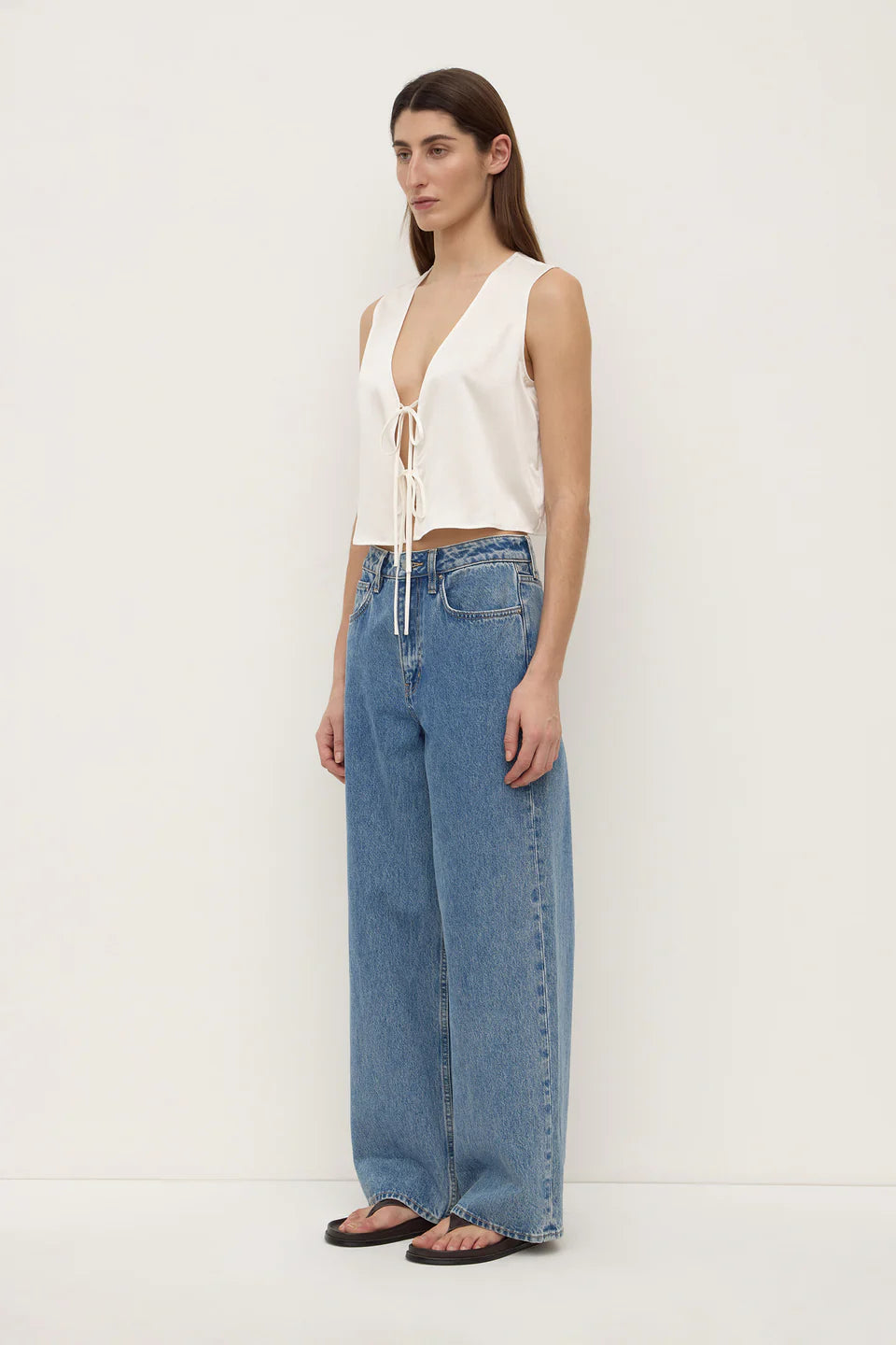 Beal Silk Tie Front Top White