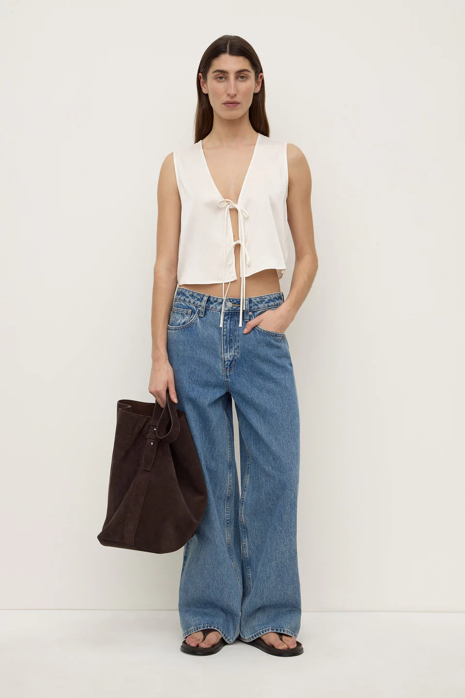 Beal Silk Tie Front Top White