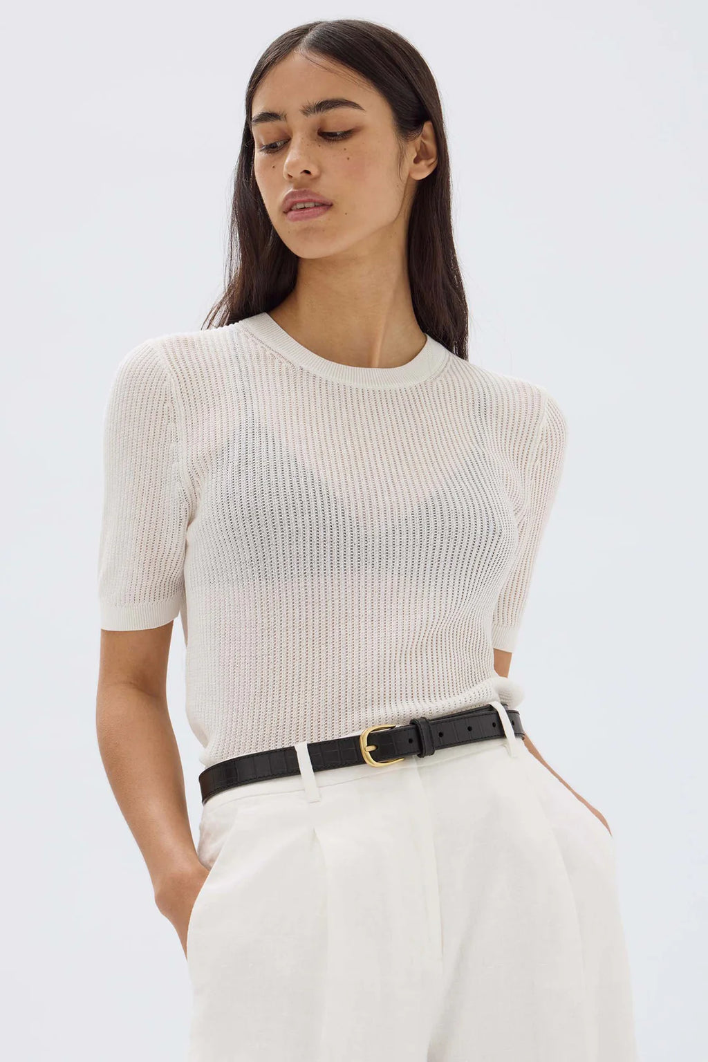 Belle Knit SS Tee Cream