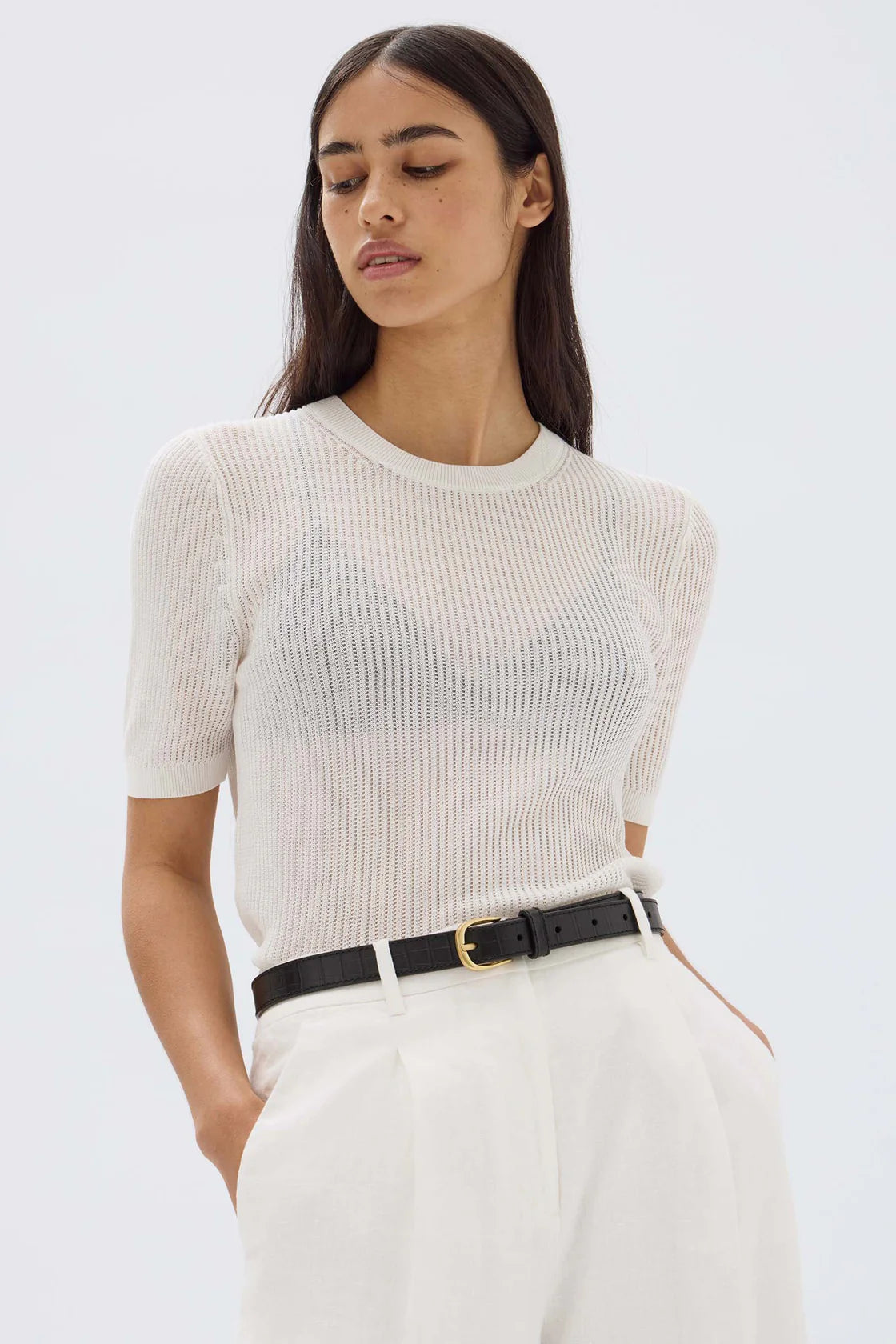 Belle Knit SS Tee Cream