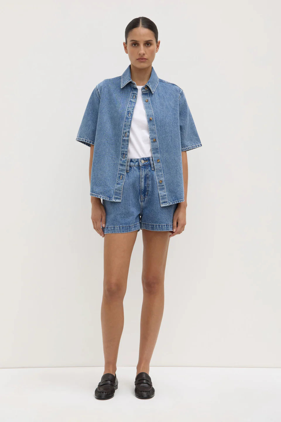 Boxy Denim Short Dark Stone