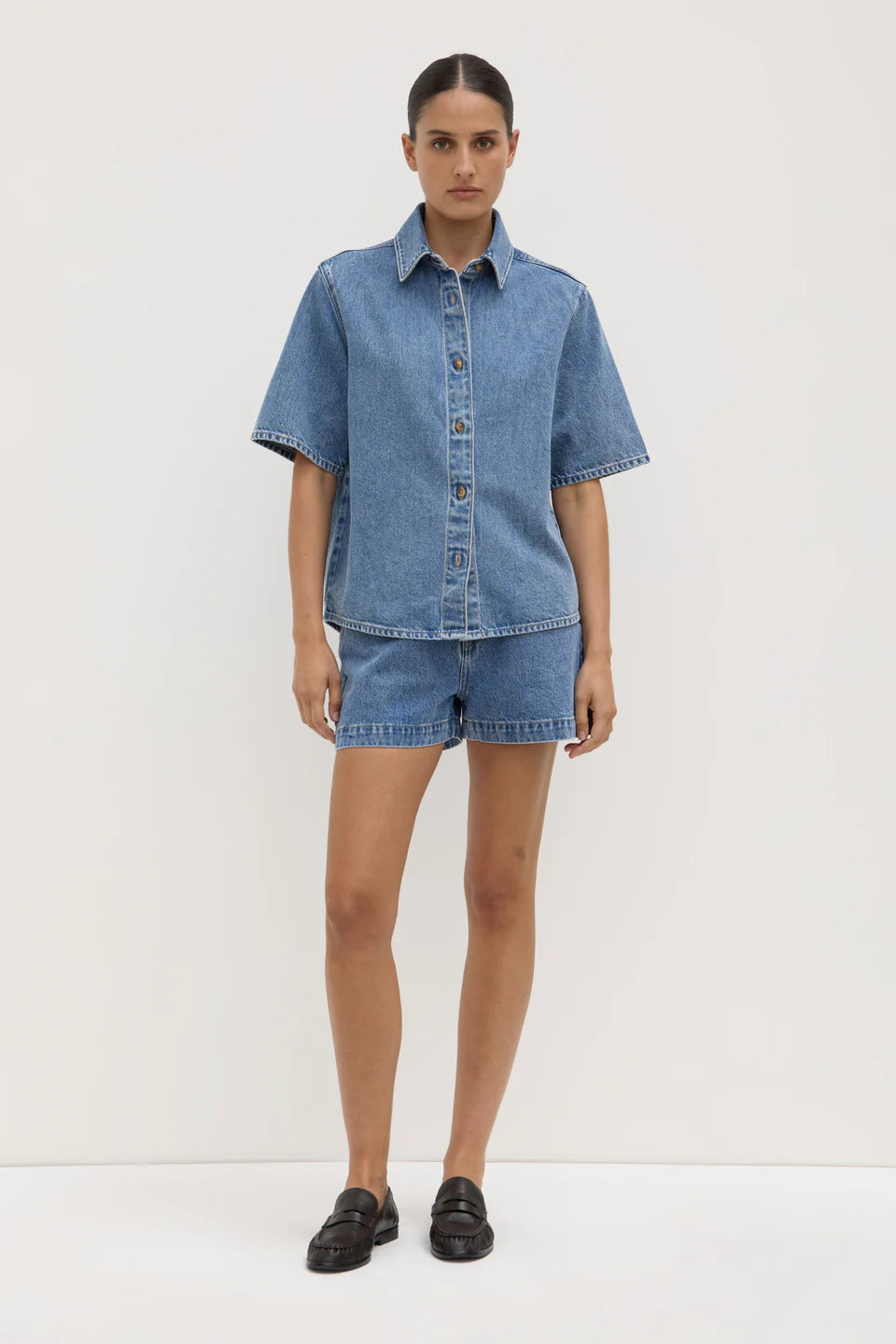 Boxy Denim SS Shirt Dark Stone