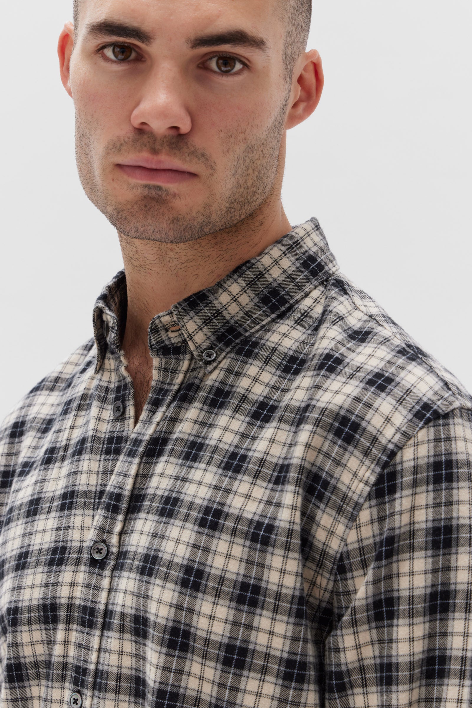 Mens Brushed Flannel Check Shirt Navy