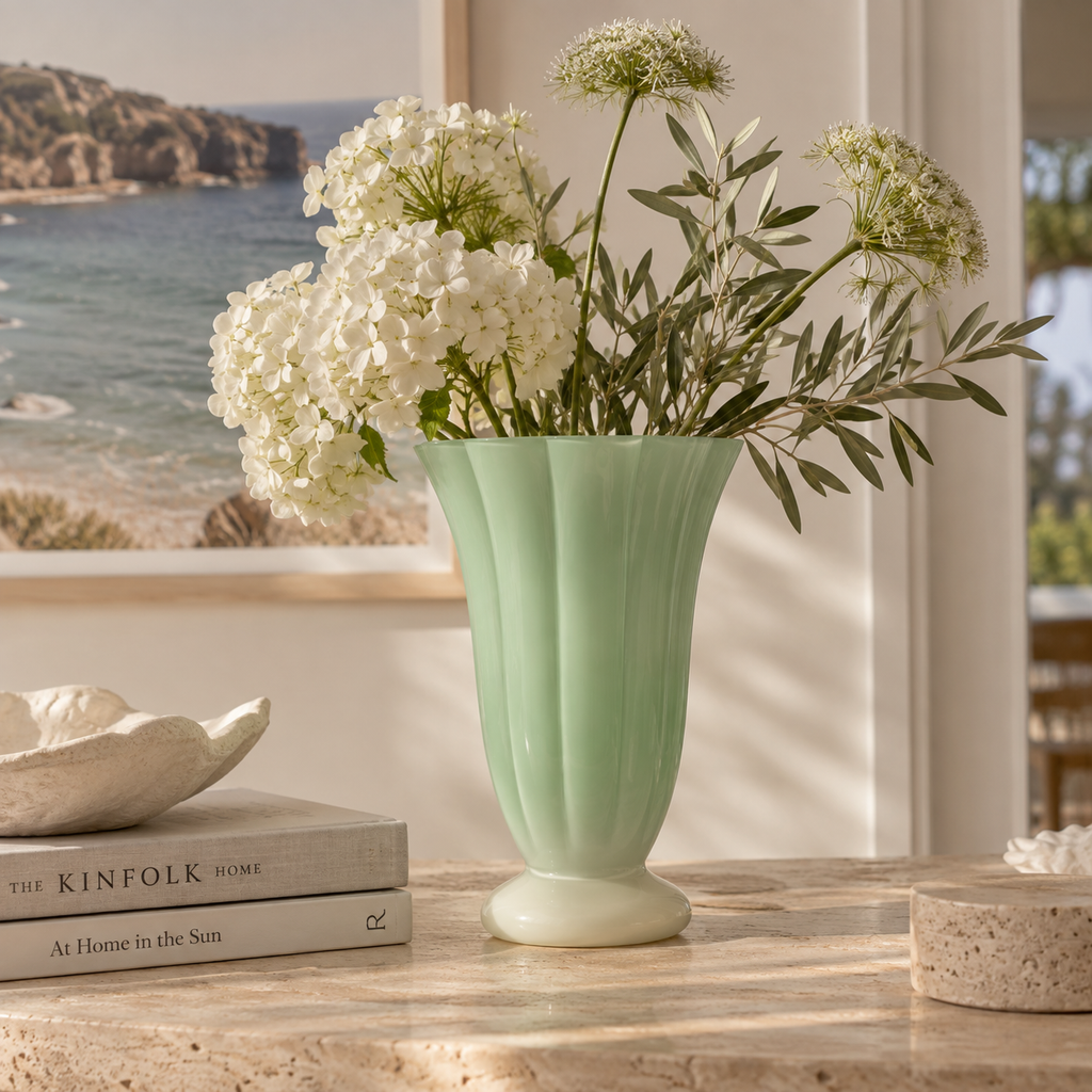 Andrea Glass Vase Small Ivory/Sage