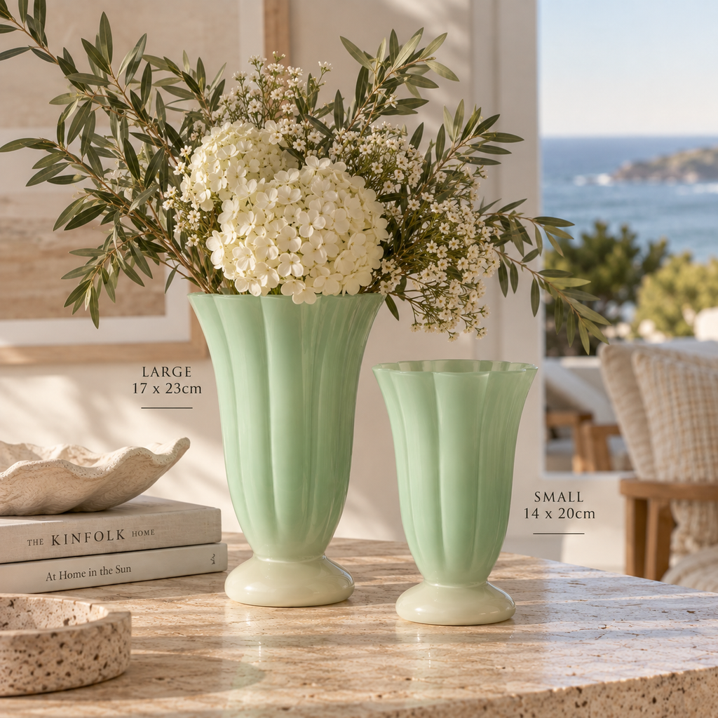 Andrea Glass Vase Large Ivory/Sage