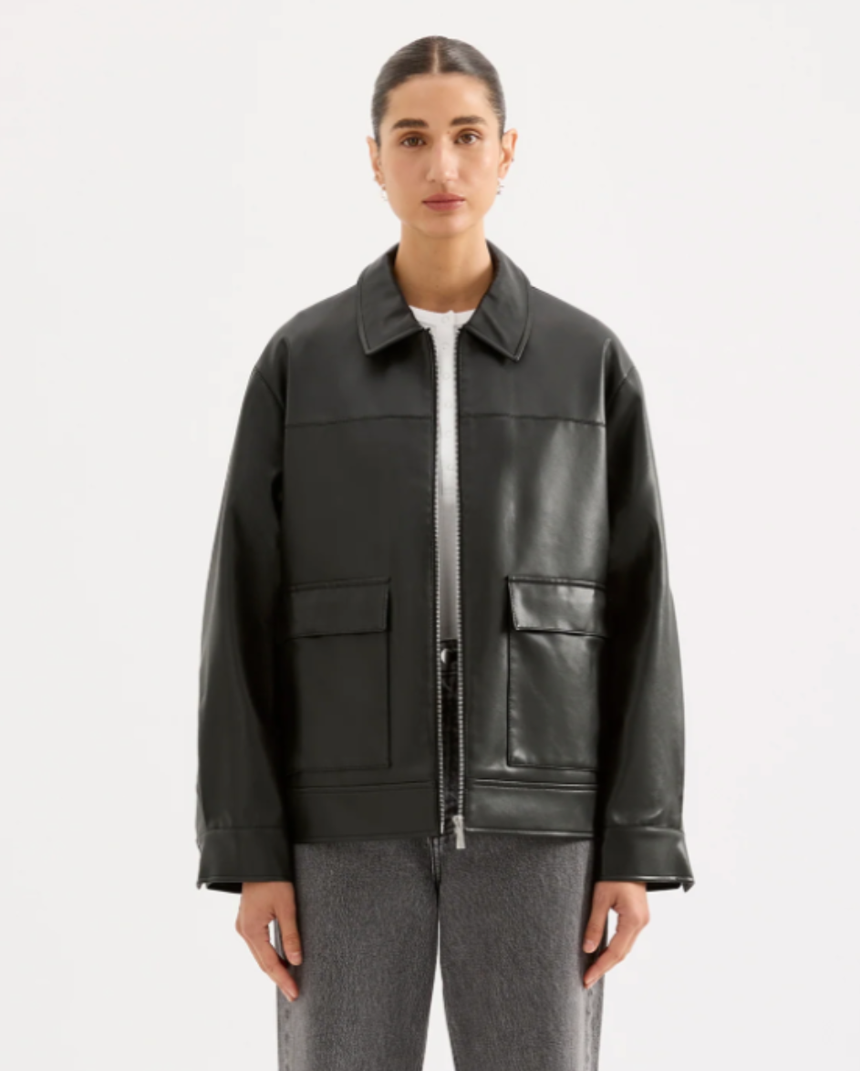 Yaz Faux Leather Jacket Black