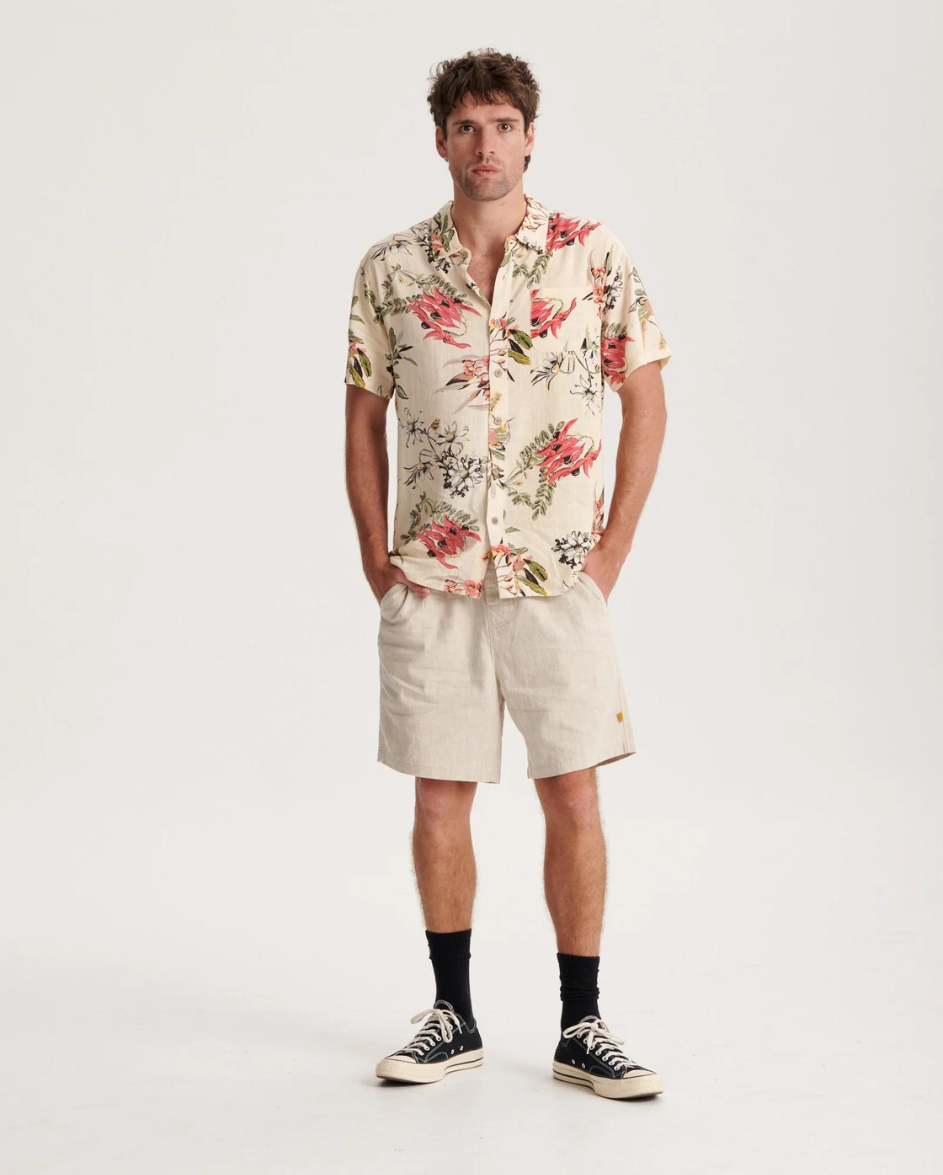 Mens Linen Short Ecru