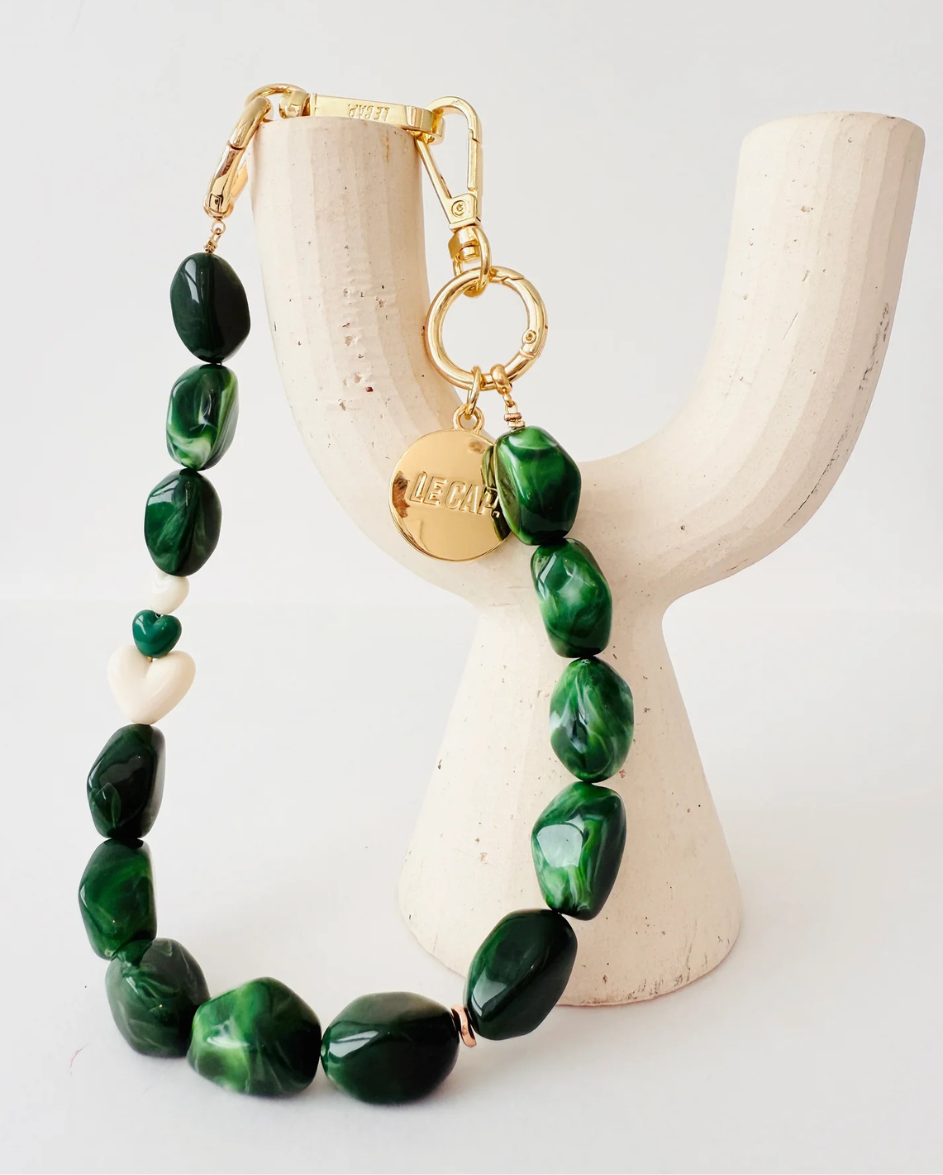 Beaded Wrist Strap Green of Hearts